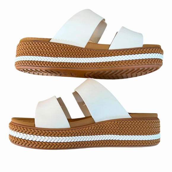 Crocs Brooklyn Woven Buckle Platform Sandal Chalk Wedge Slide LiteRide Women's 8 - Picture 3 of 15